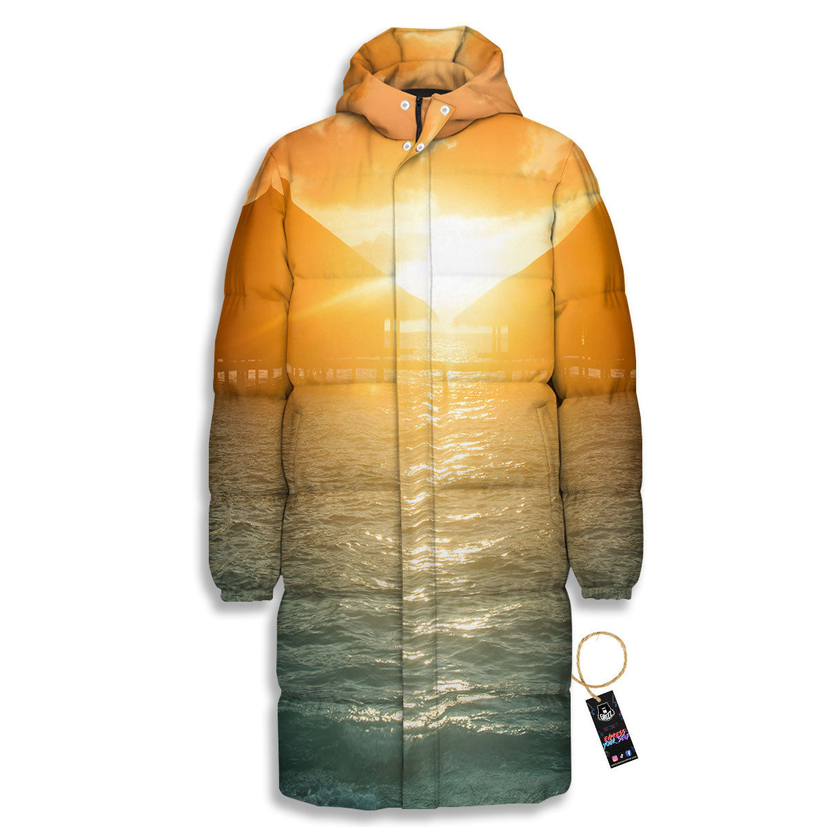 Sunset Maldives Print Long Down Jacket-grizzshop