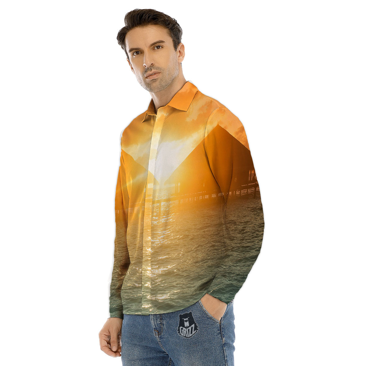 Sunset Maldives Print Men's Dress Shirts-grizzshop