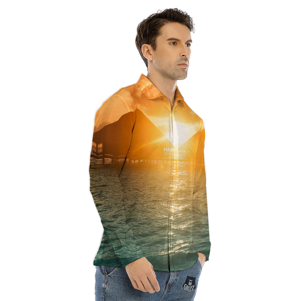 Sunset Maldives Print Men's Dress Shirts-grizzshop