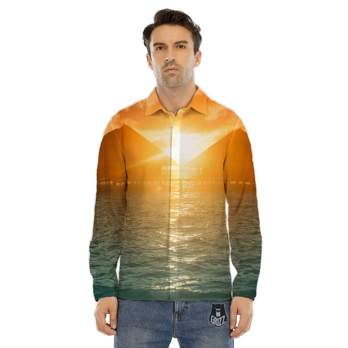 Sunset Maldives Print Men's Dress Shirts-grizzshop