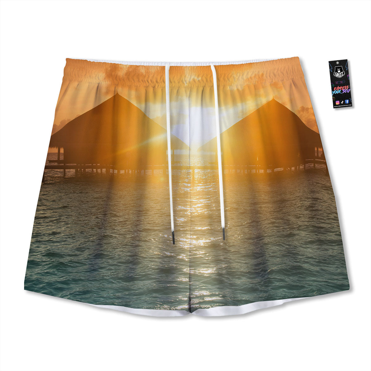Sunset Maldives Print Mesh Shorts
