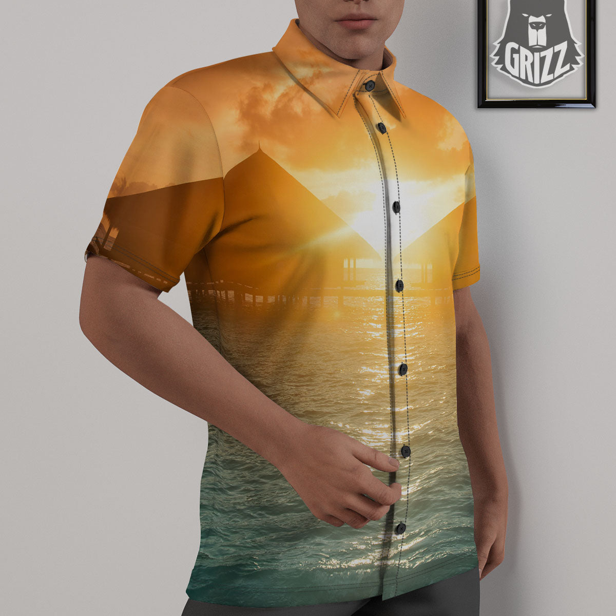 Sunset Maldives Print Untucked Shirts-grizzshop