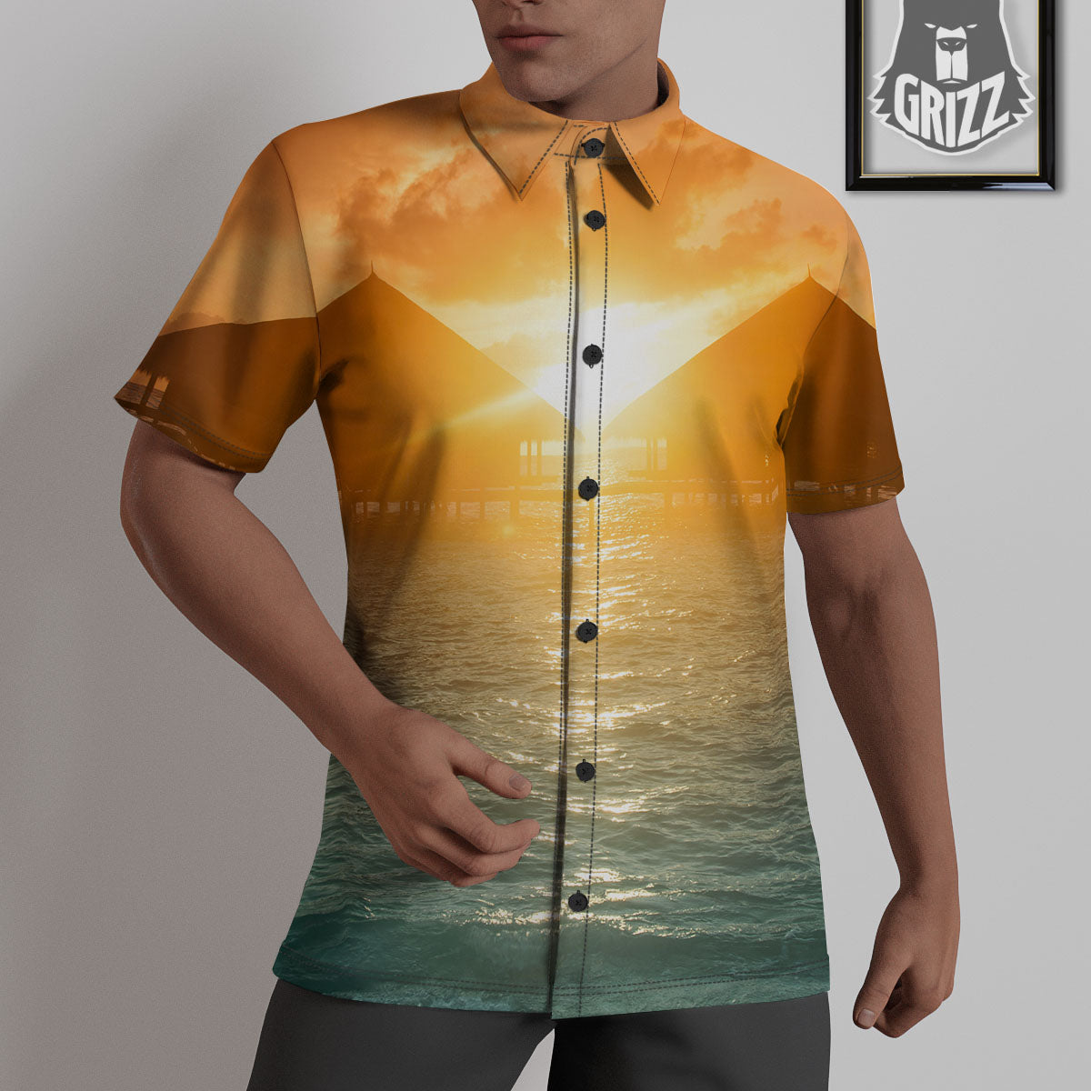 Sunset Maldives Print Untucked Shirts-grizzshop