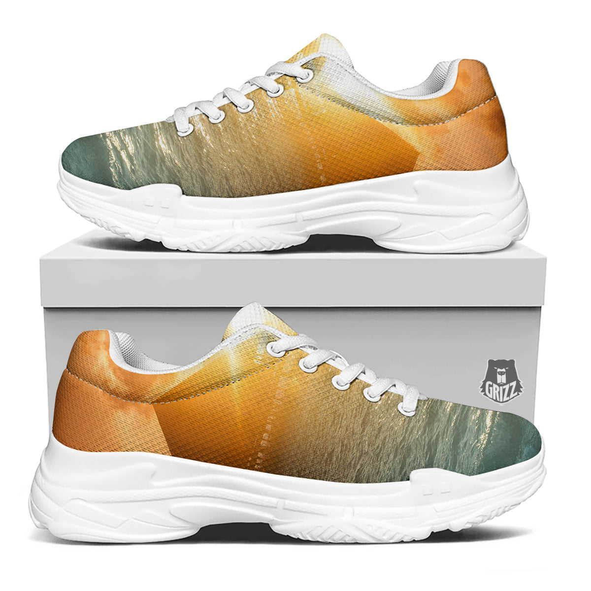 Sunset Maldives Print White Chunky Shoes-grizzshop