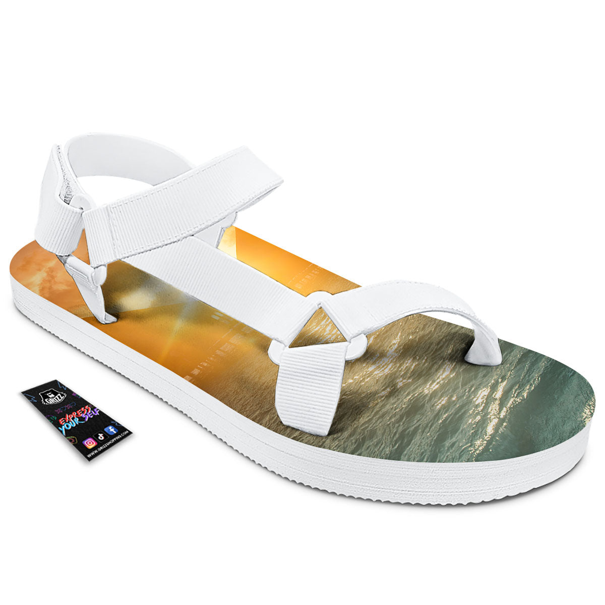 Sunset Maldives Print White Open Toe Sandals-grizzshop
