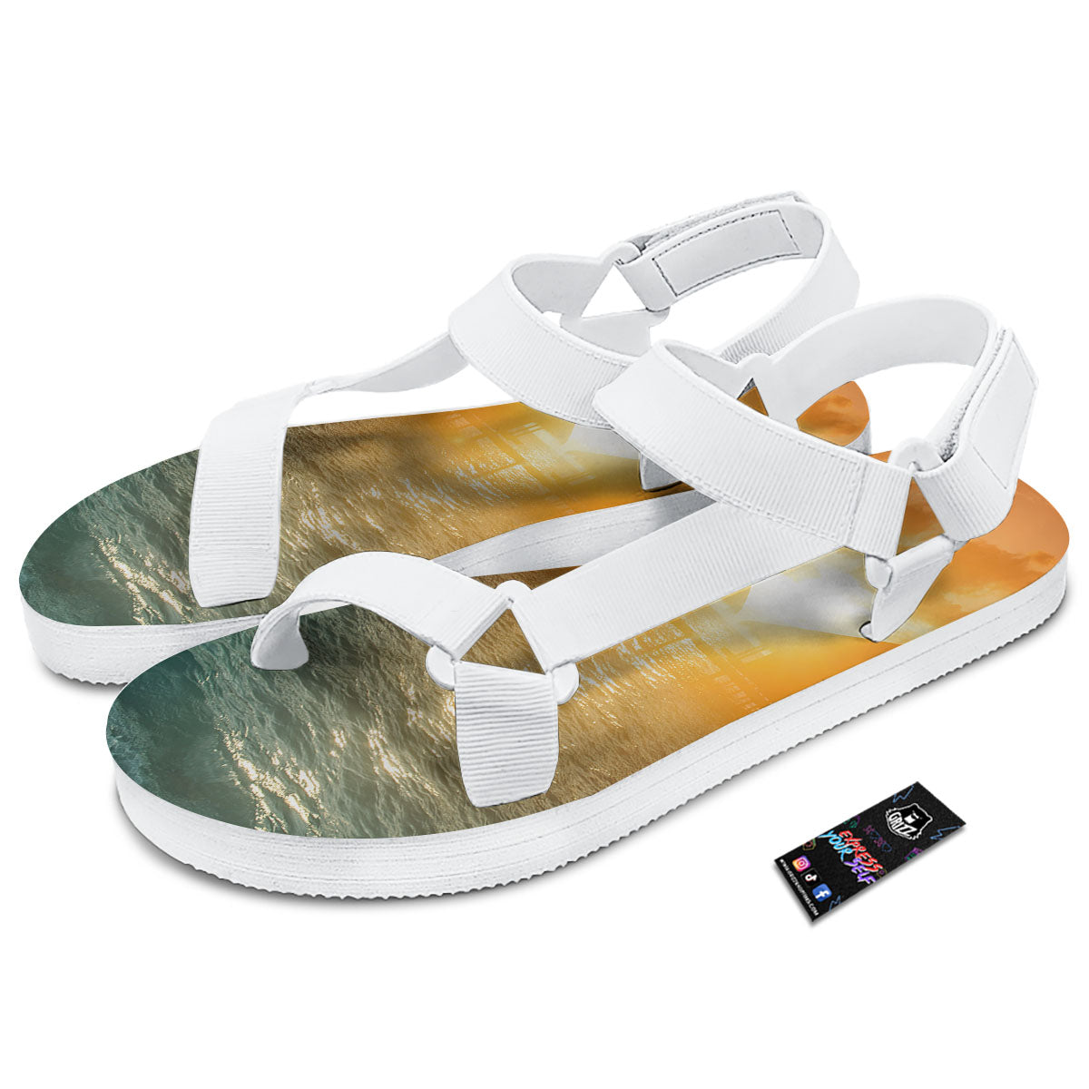 Sunset Maldives Print White Open Toe Sandals-grizzshop