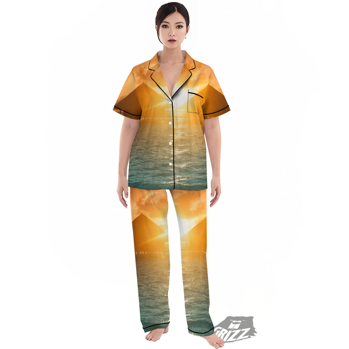 Sunset Maldives Print Women's Pajamas Set-grizzshop
