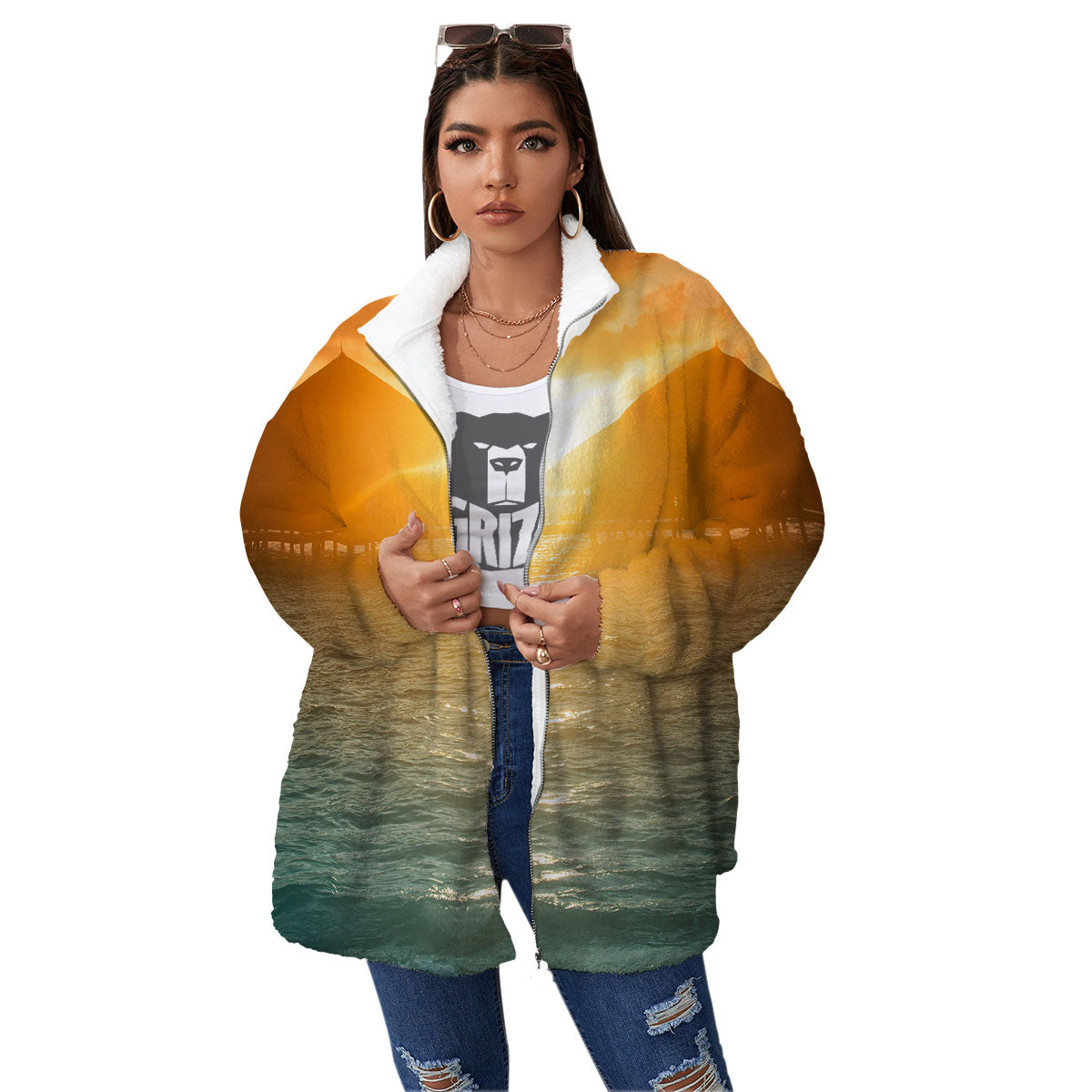 Sunset Maldives Print Women's Sherpa Jacket-grizzshop