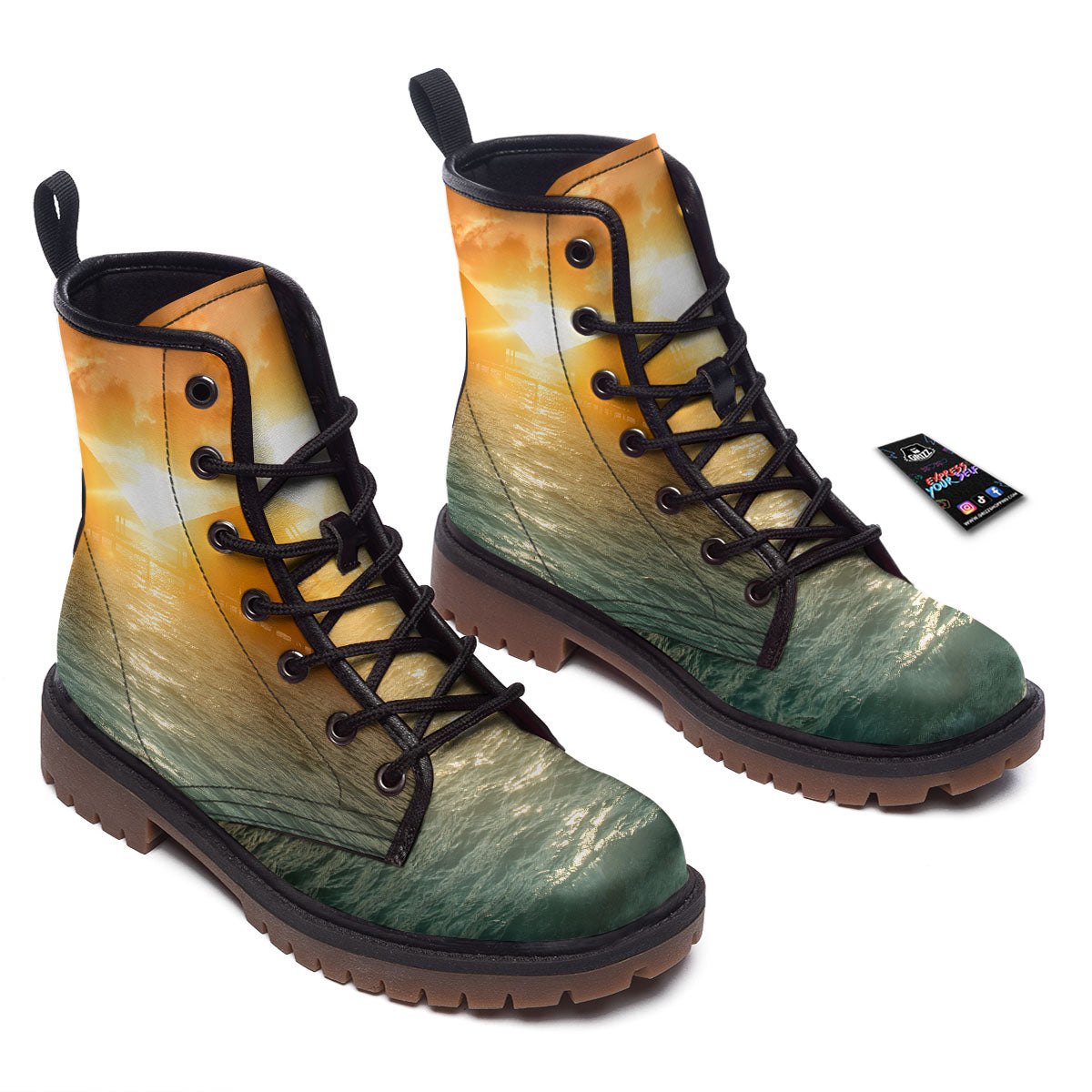 Sunset Maldives Print Work Boots-grizzshop