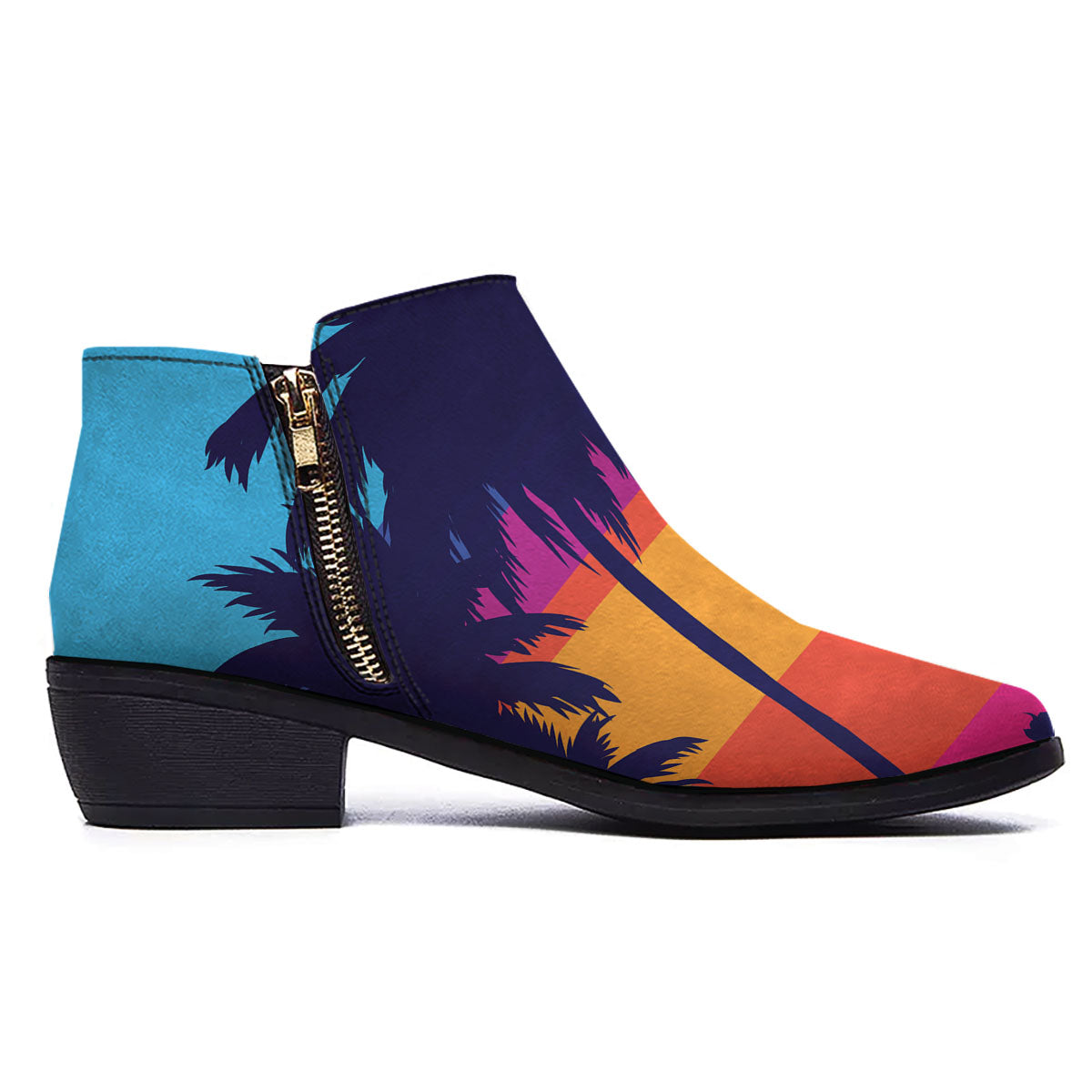 Sunset On The Beach And Palm Trees Print Ankle Boots-grizzshop