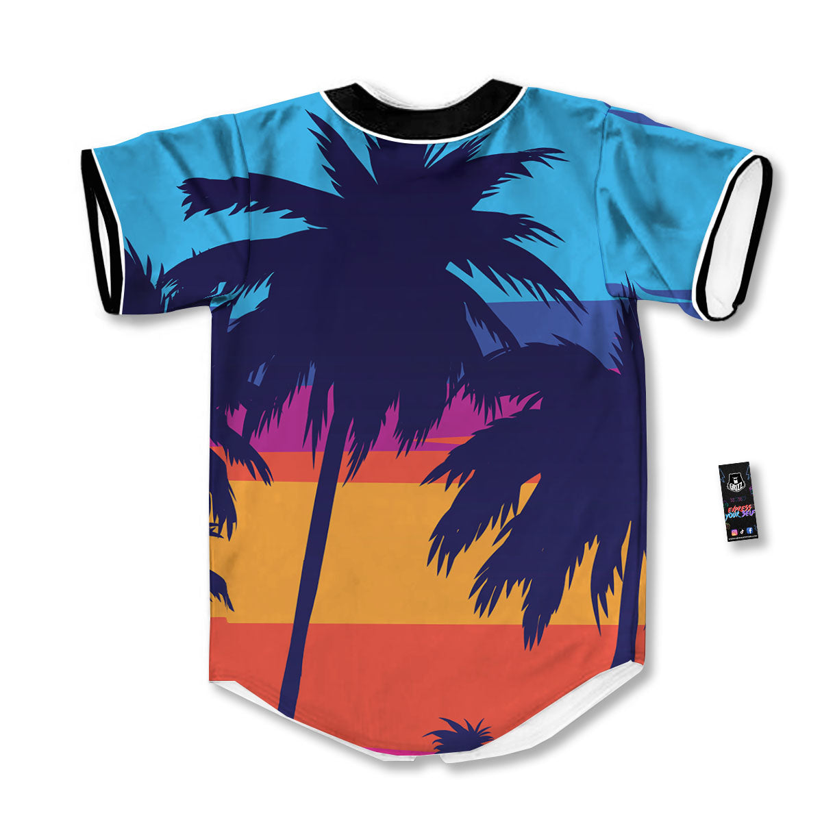 Sunset On The Beach And Palm Trees Print Baseball Jersey-grizzshop