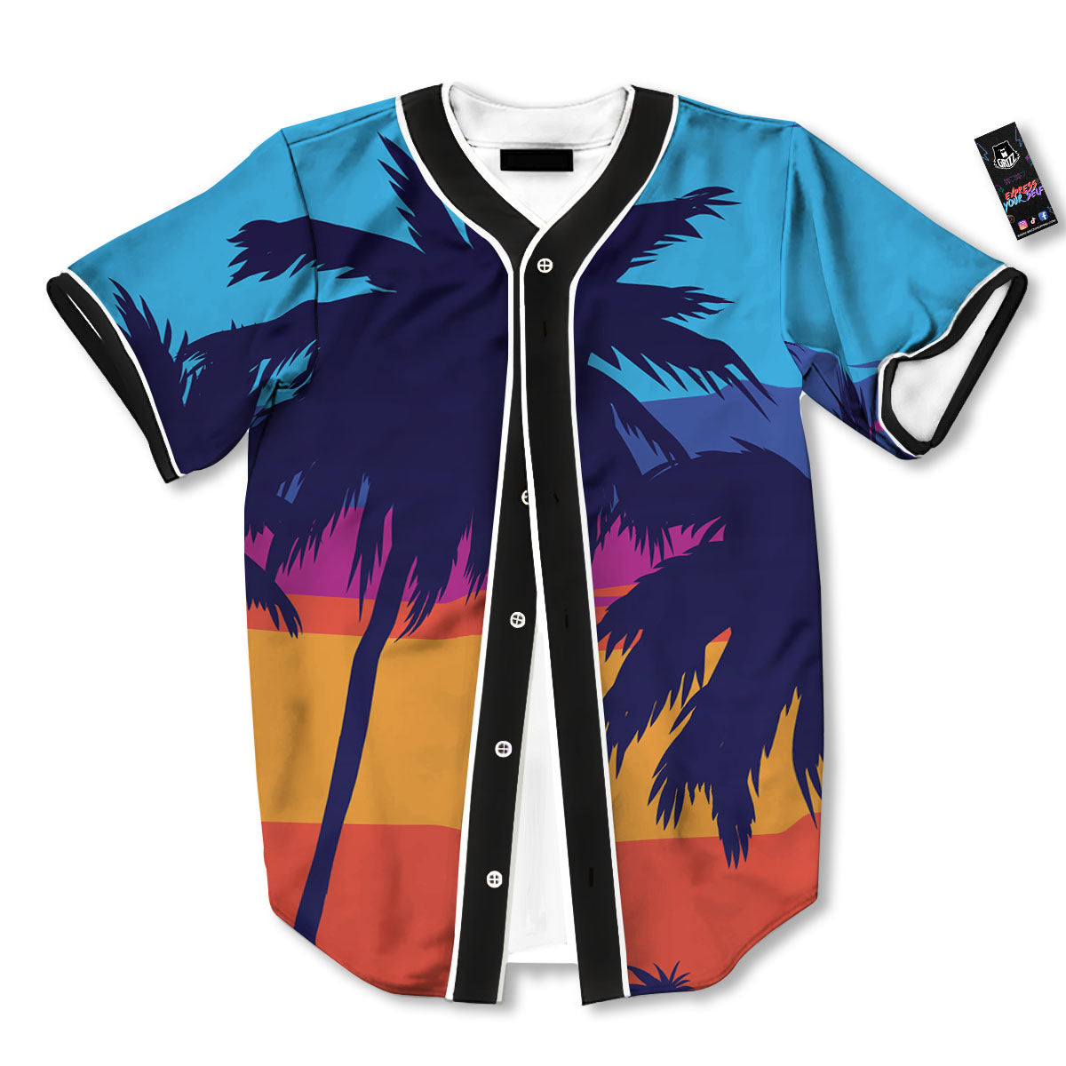 Sunset On The Beach And Palm Trees Print Baseball Jersey-grizzshop