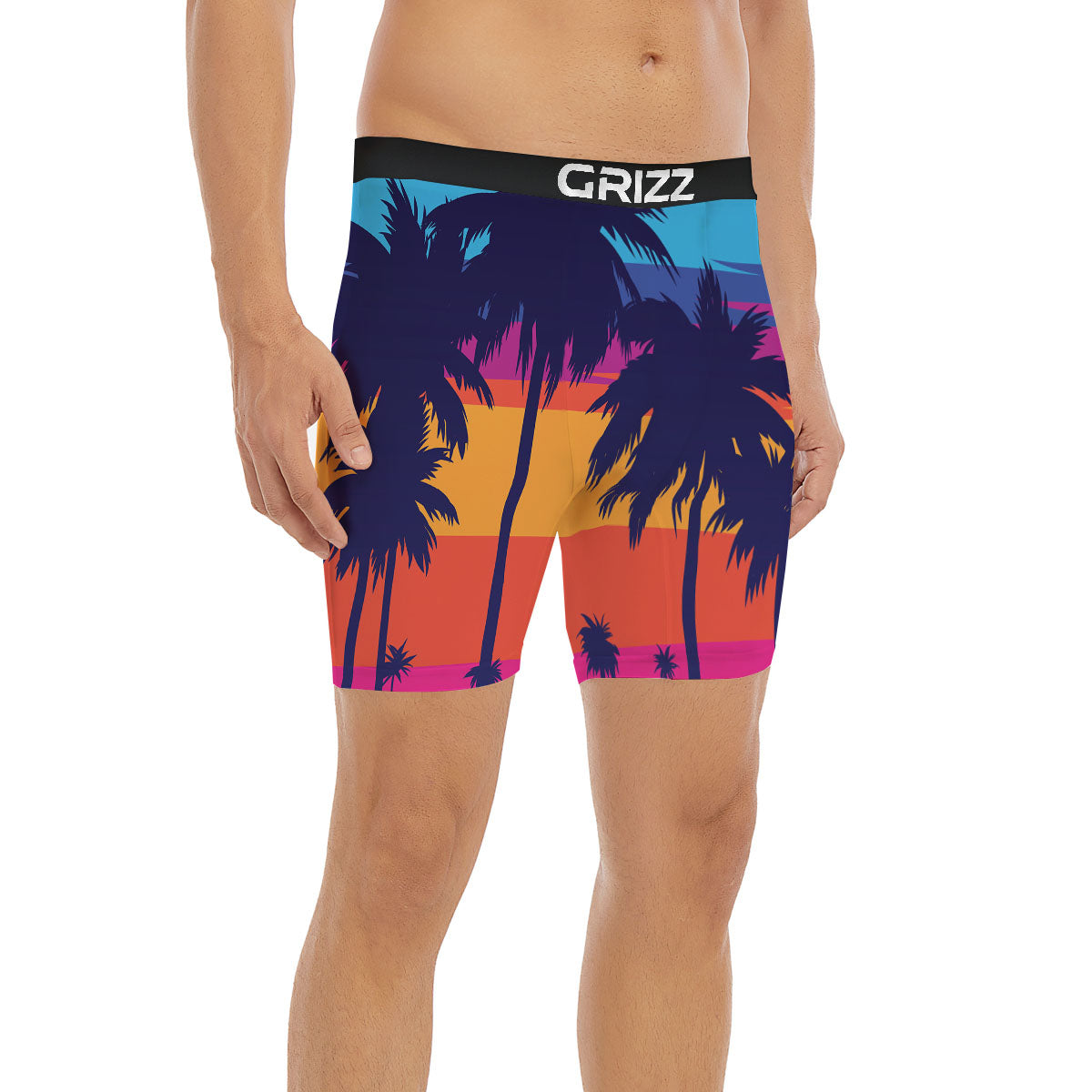 Sunset On The Beach And Palm Trees Print Boxer Briefs-grizzshop