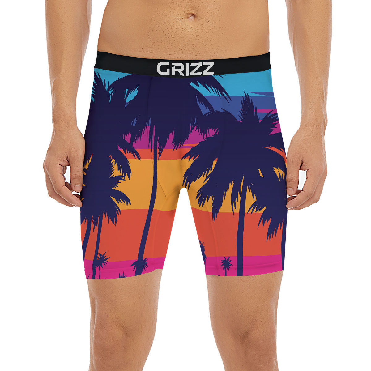 Sunset On The Beach And Palm Trees Print Boxer Briefs-grizzshop