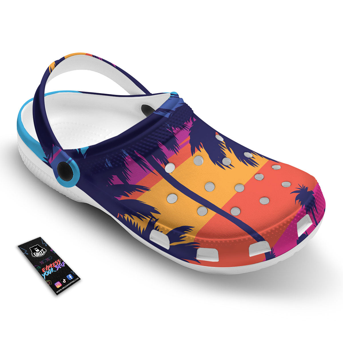 Sunset On The Beach And Palm Trees Print Clog-grizzshop