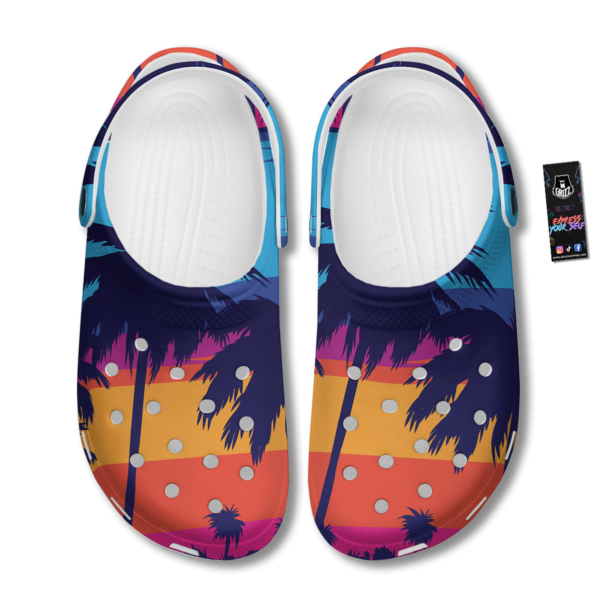 Sunset On The Beach And Palm Trees Print Clog-grizzshop