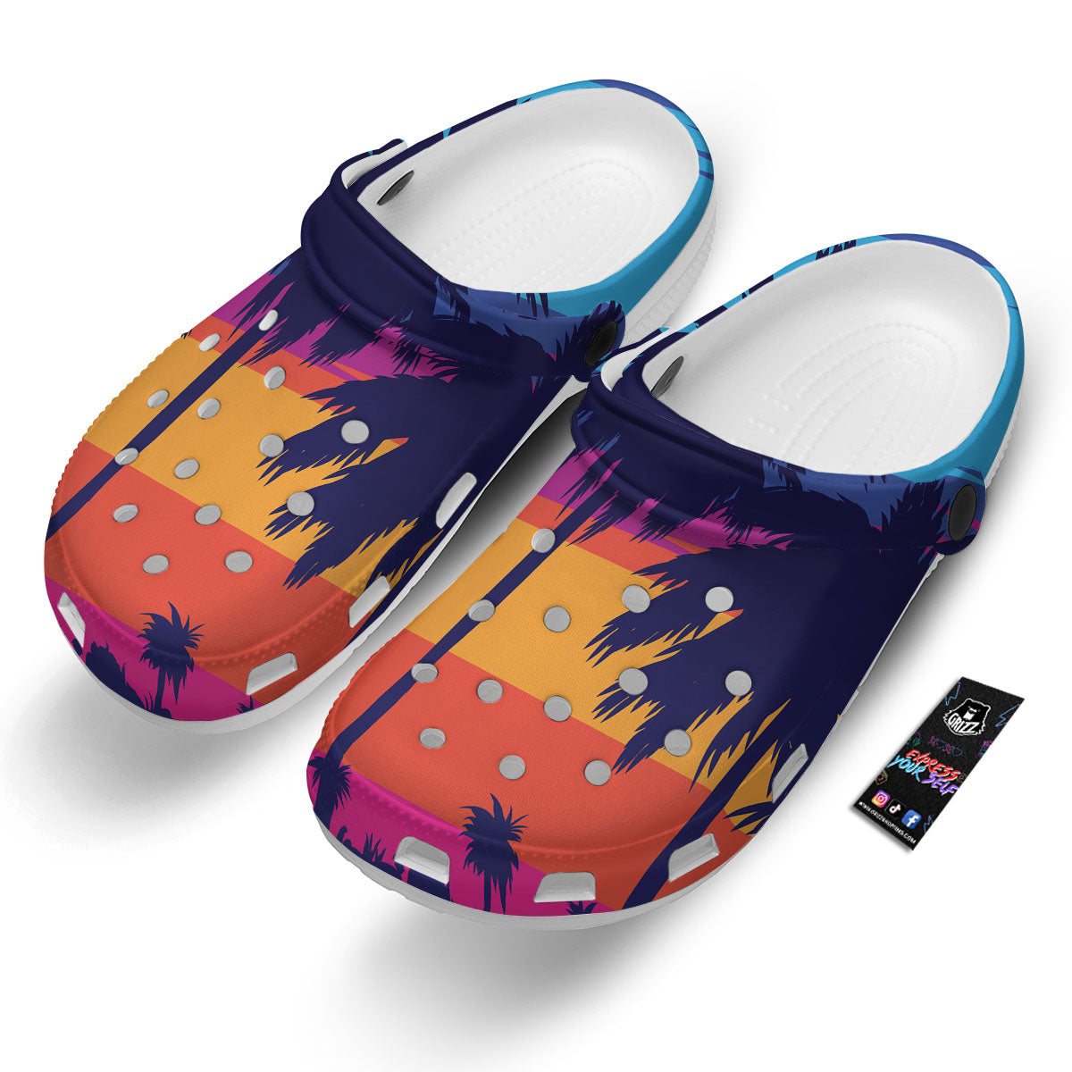 Sunset On The Beach And Palm Trees Print Clog-grizzshop