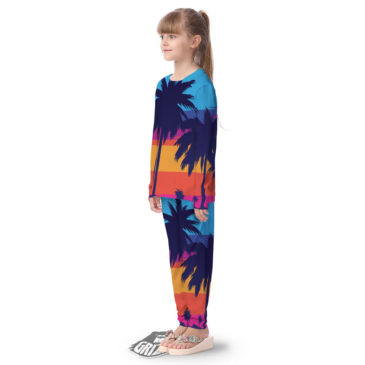 Sunset On The Beach And Palm Trees Print Kid's Pajamas-grizzshop