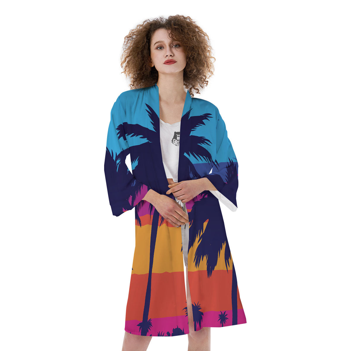 Sunset On The Beach And Palm Trees Print Kimono-grizzshop