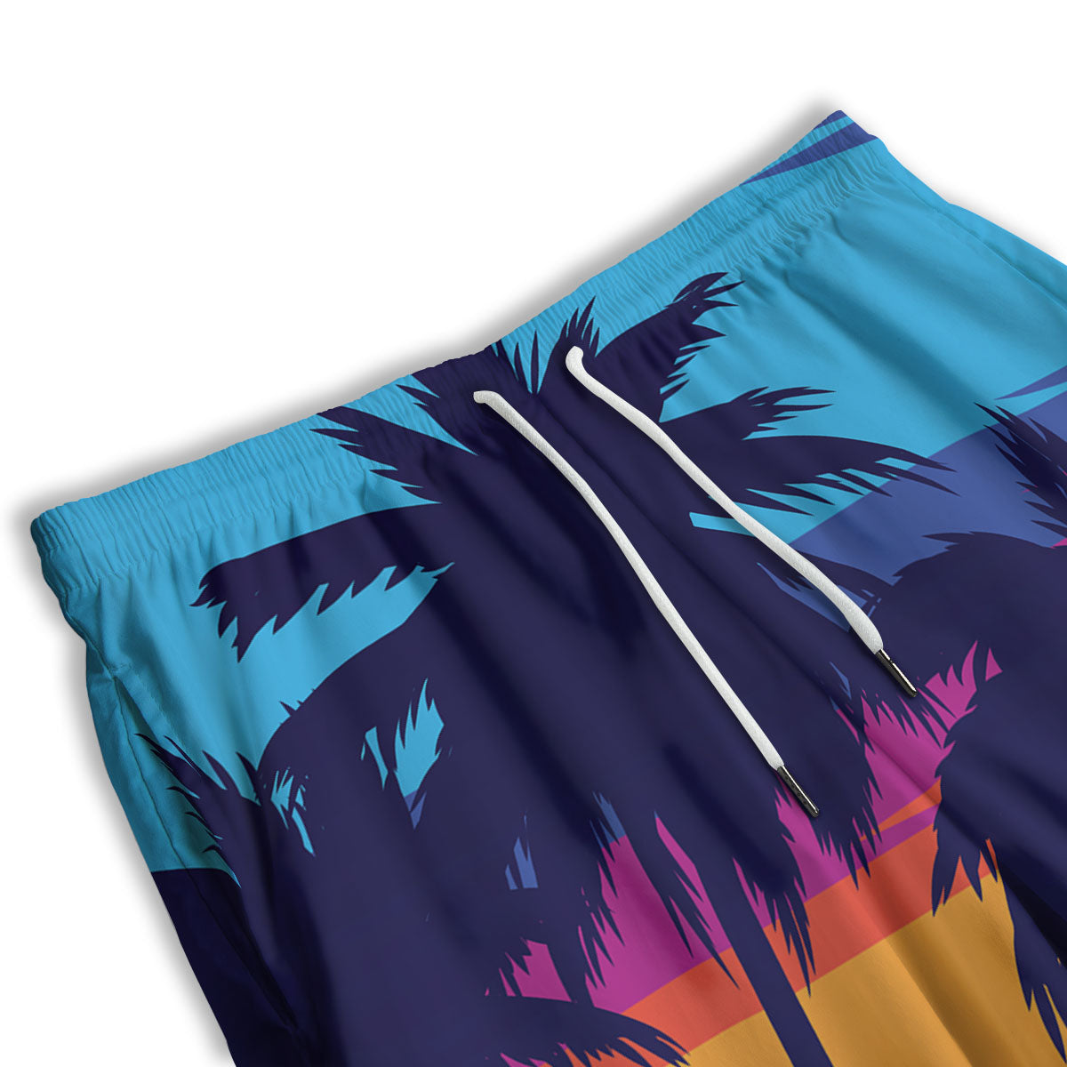 Sunset On The Beach And Palm Trees Print Men's Athletic Shorts