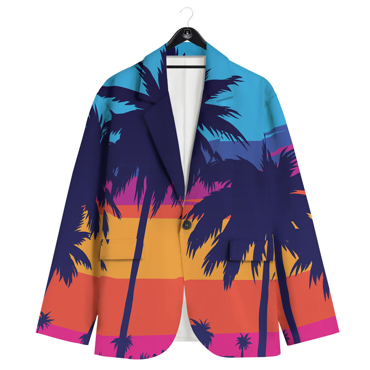 Sunset On The Beach And Palm Trees Print Men's Sport Coat-grizzshop