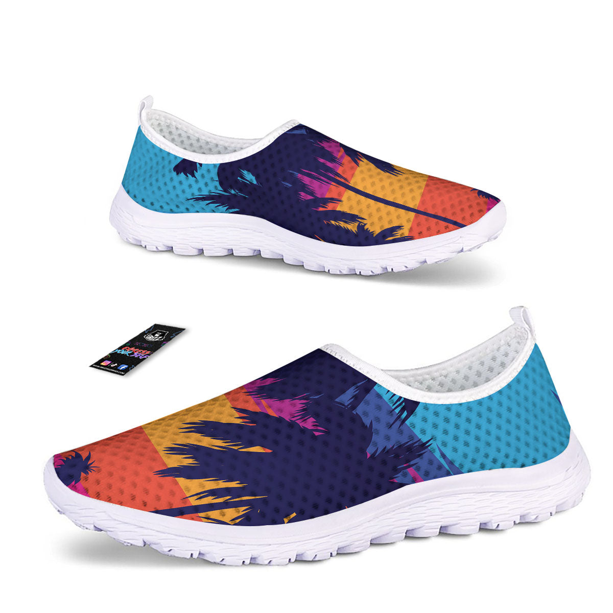 Sunset On The Beach And Palm Trees Print Nurse Shoes-grizzshop