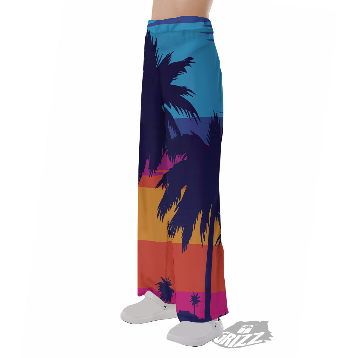 Sunset On The Beach And Palm Trees Print Pajama Pants-grizzshop