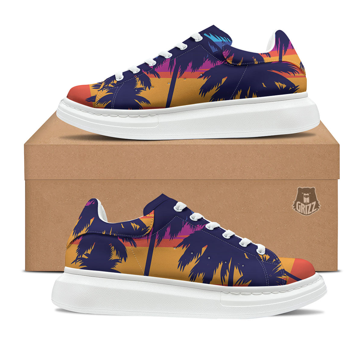 Sunset On The Beach And Palm Trees Print Platform Shoes-grizzshop
