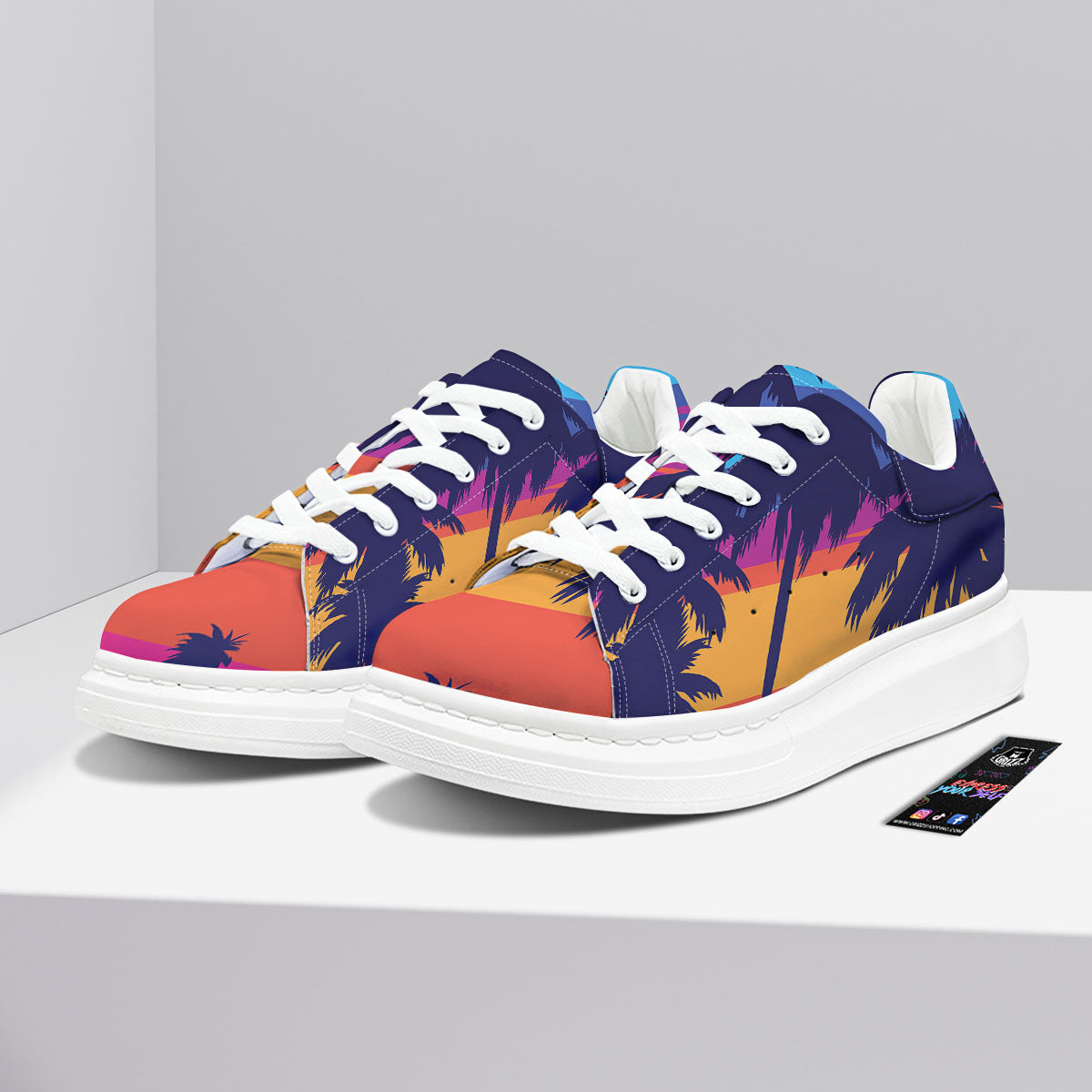 Sunset On The Beach And Palm Trees Print Platform Shoes-grizzshop