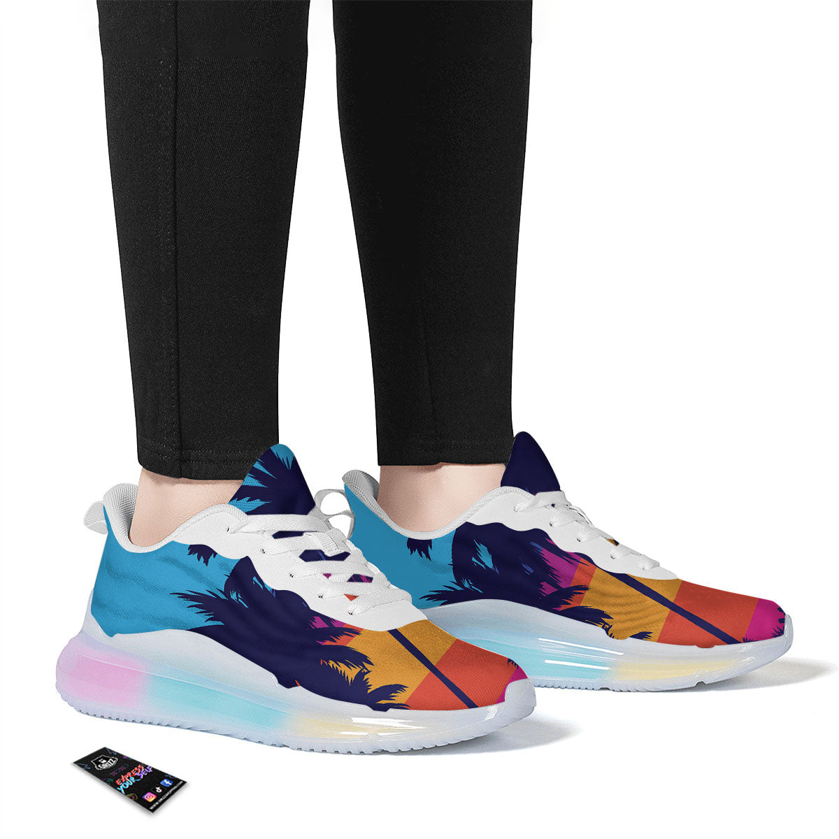 Sunset On The Beach And Palm Trees Print Running Sneakers-grizzshop