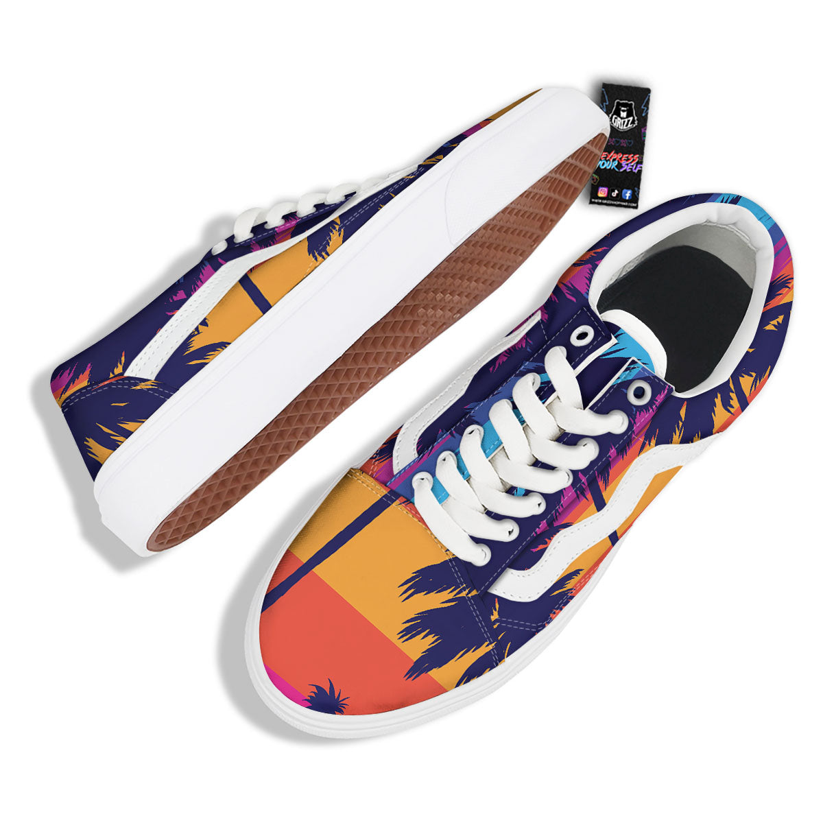 Sunset On The Beach And Palm Trees Print Skate Shoes-grizzshop