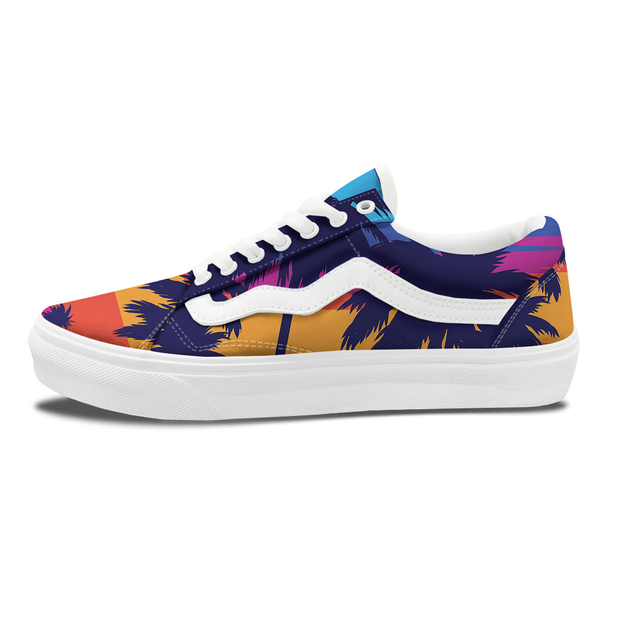 Sunset On The Beach And Palm Trees Print Skate Shoes-grizzshop