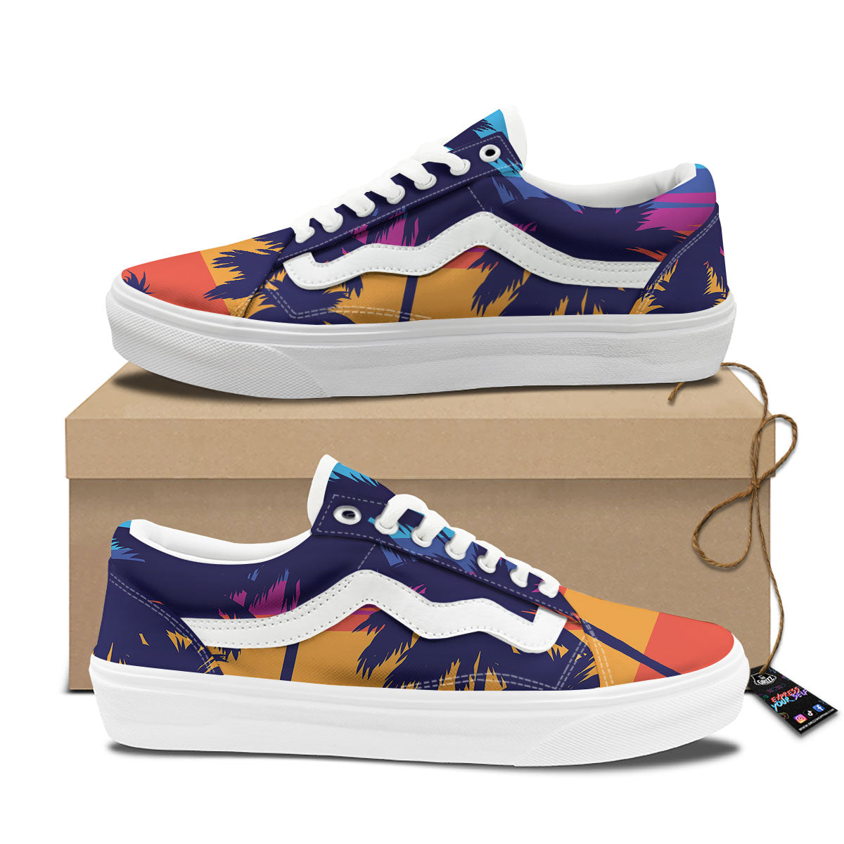 Sunset On The Beach And Palm Trees Print Skate Shoes-grizzshop