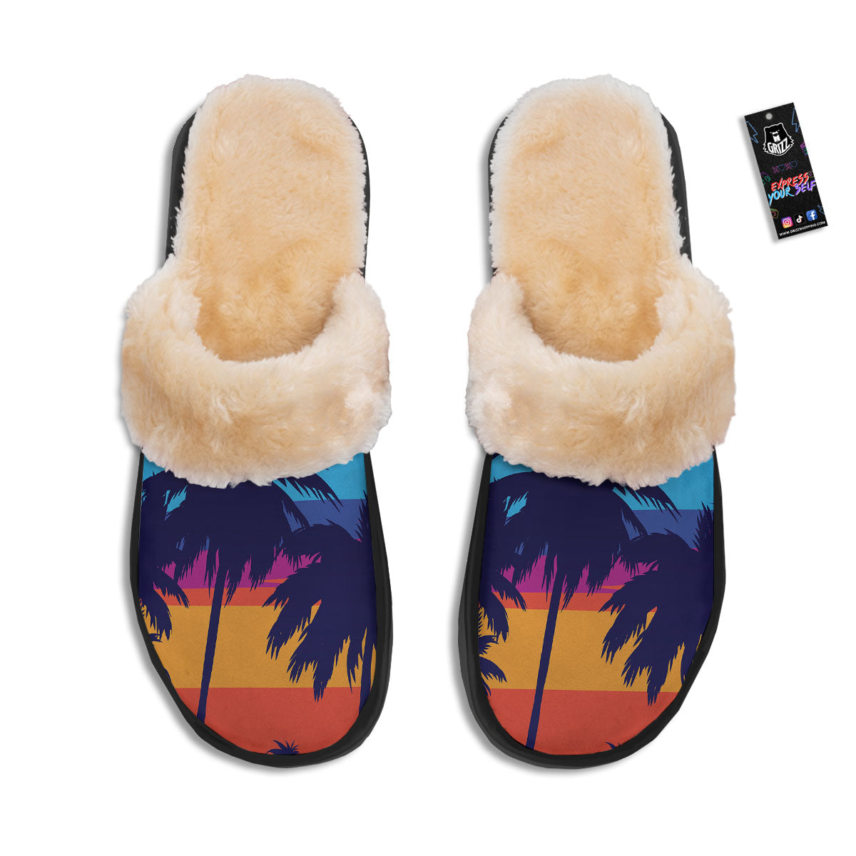 Sunset On The Beach And Palm Trees Print Slippers-grizzshop