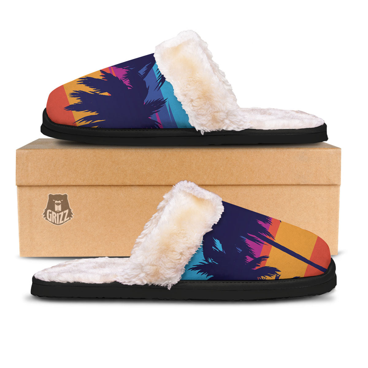Sunset On The Beach And Palm Trees Print Slippers-grizzshop