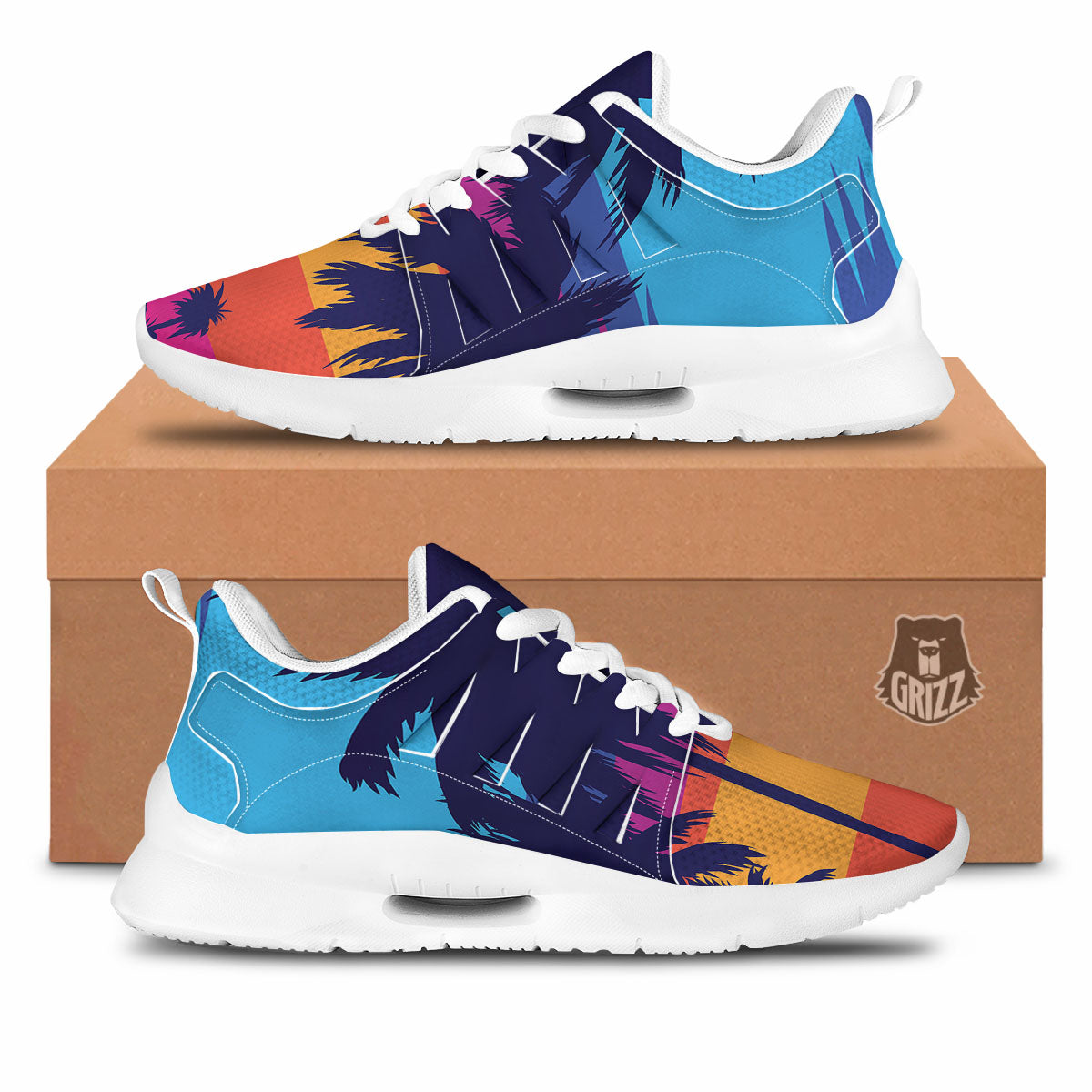 Sunset On The Beach And Palm Trees Print Tennis Shoes-grizzshop