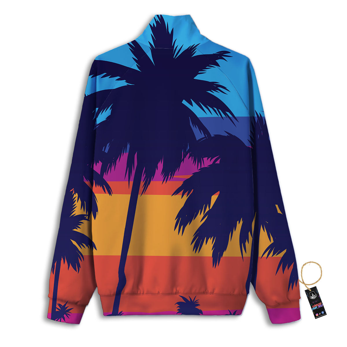 Sunset On The Beach And Palm Trees Print Track Jacket-grizzshop