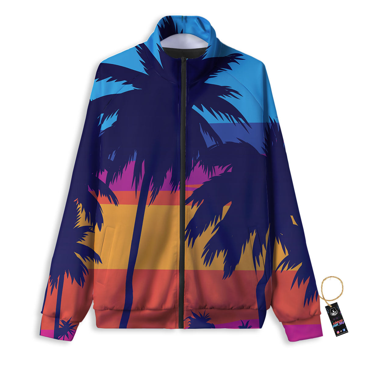 Sunset On The Beach And Palm Trees Print Track Jacket-grizzshop