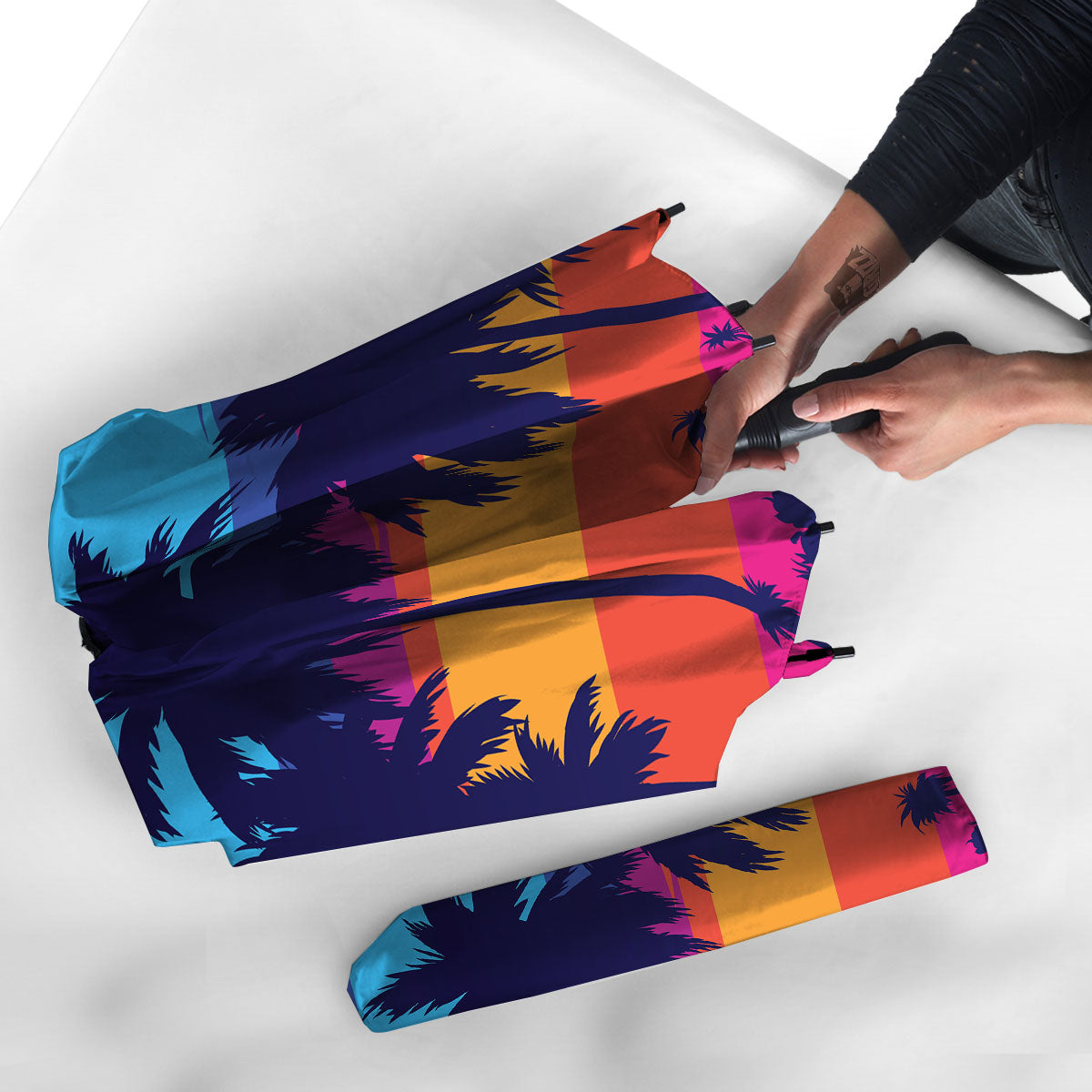 Sunset On The Beach And Palm Trees Print Umbrella-grizzshop