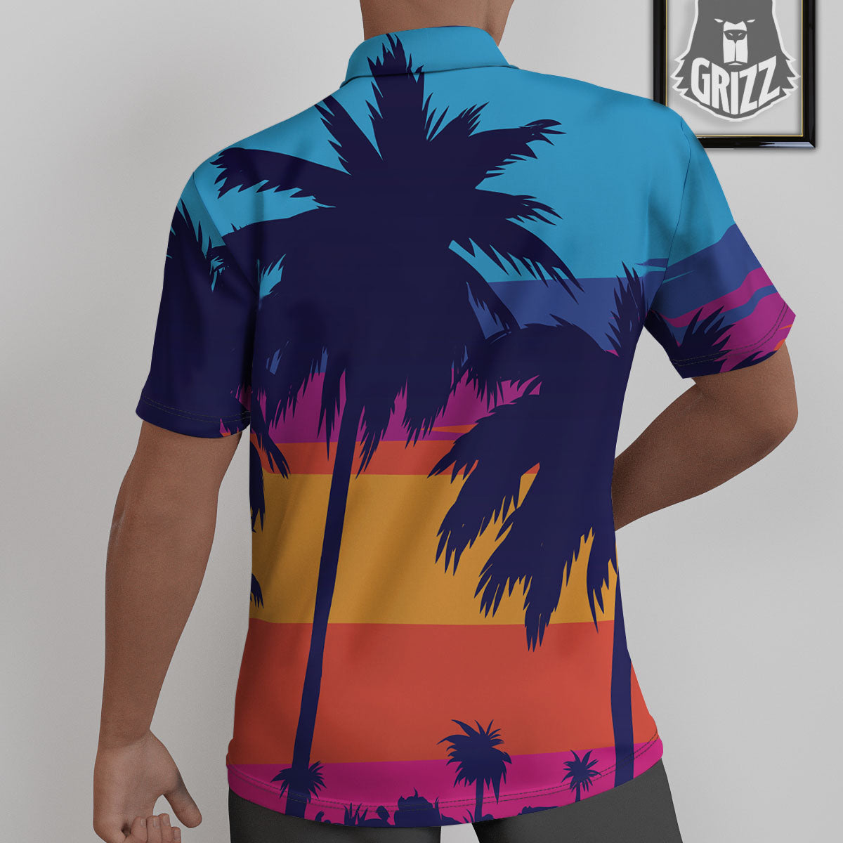 Sunset On The Beach And Palm Trees Print Untucked Shirts-grizzshop