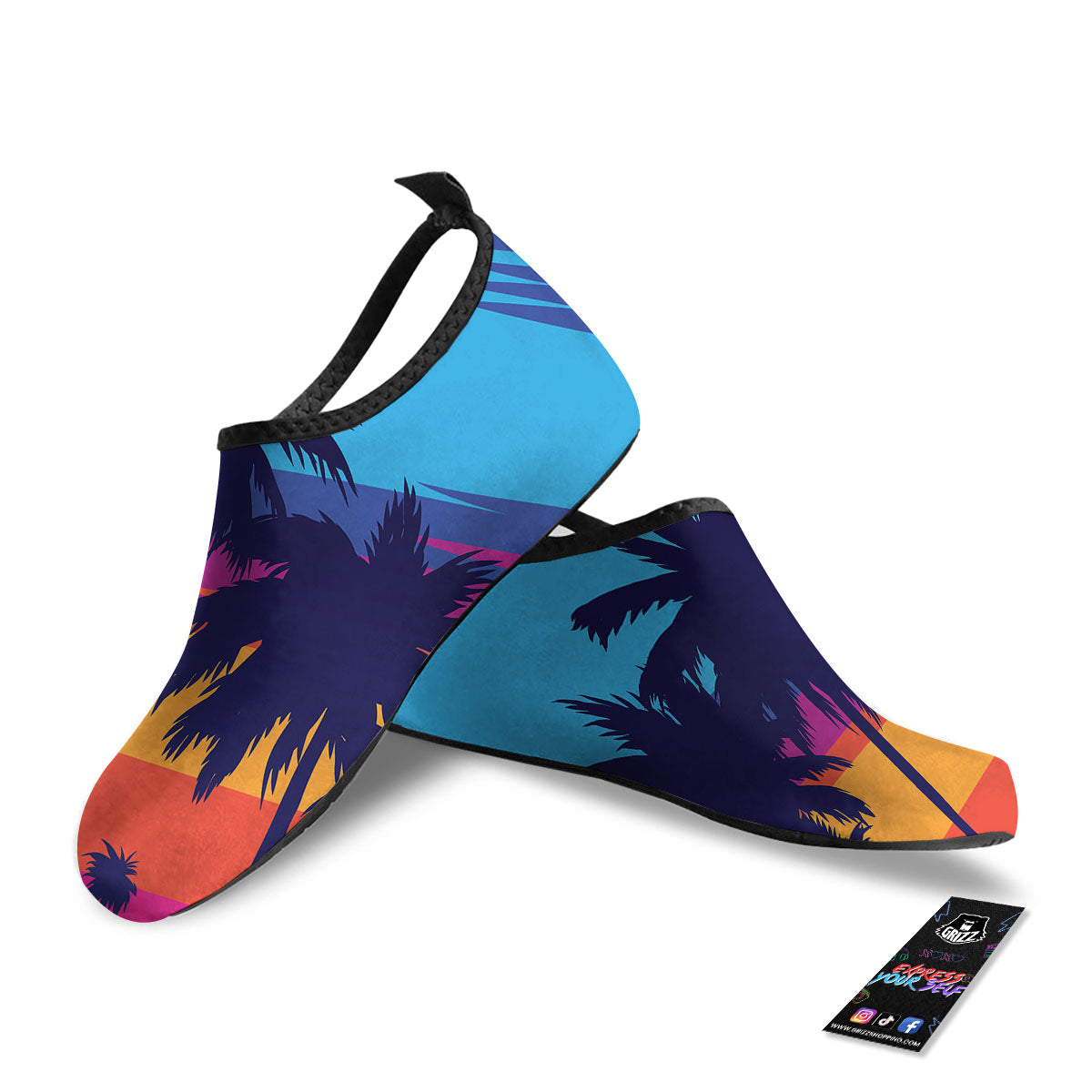 Sunset On The Beach And Palm Trees Print Water Shoes-grizzshop