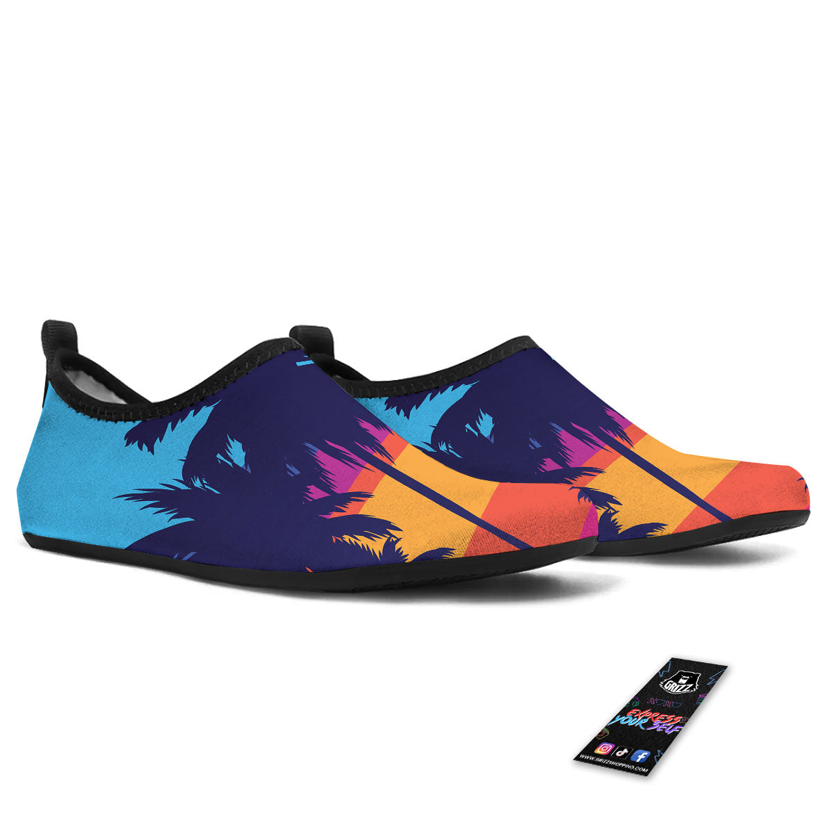 Sunset On The Beach And Palm Trees Print Water Shoes-grizzshop