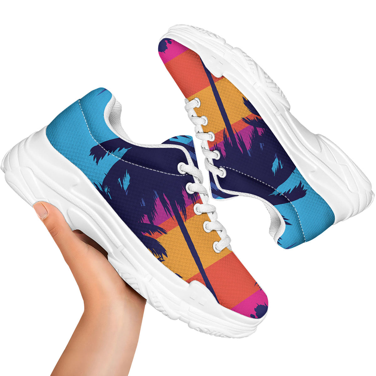 Sunset On The Beach And Palm Trees Print White Chunky Shoes-grizzshop