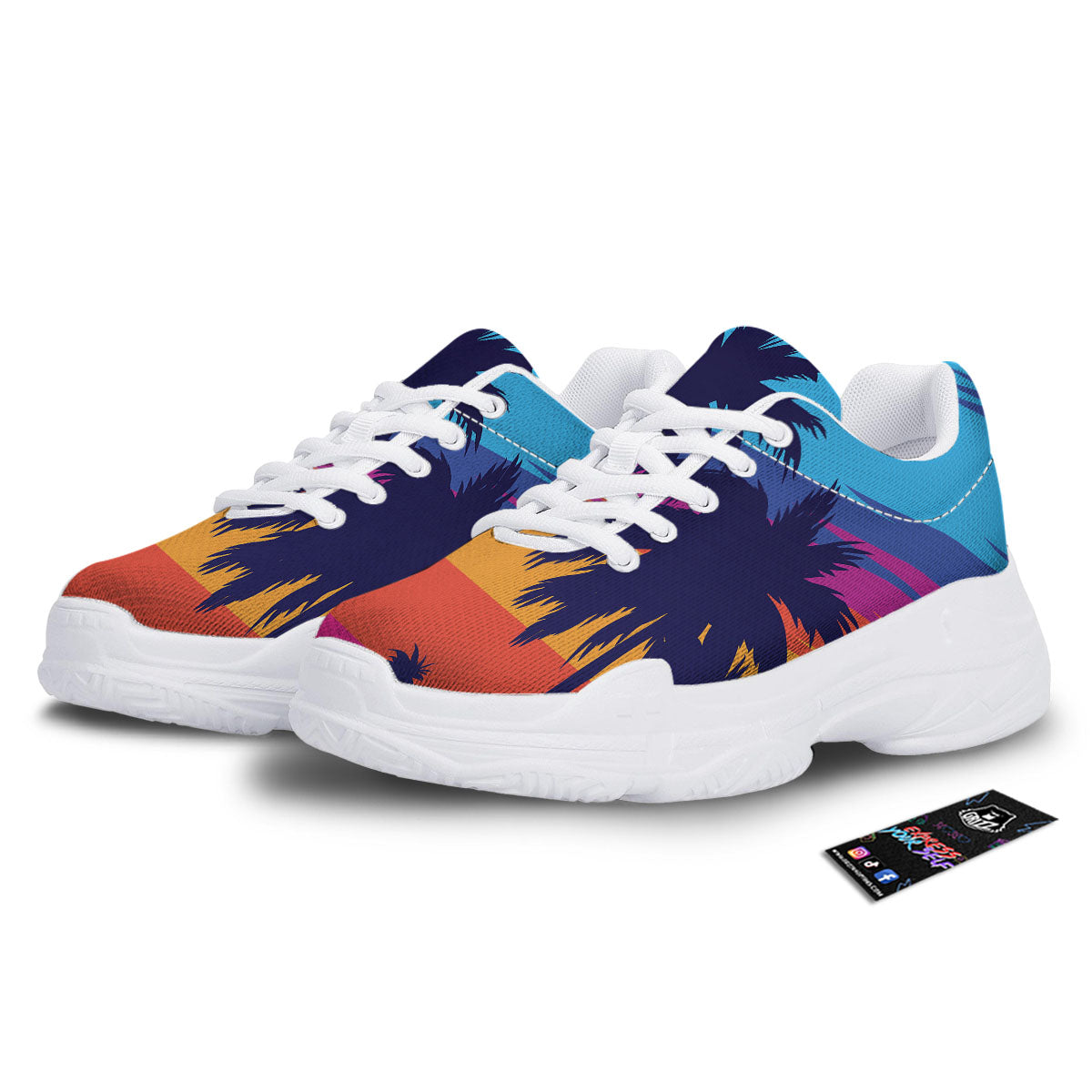 Sunset On The Beach And Palm Trees Print White Chunky Shoes-grizzshop