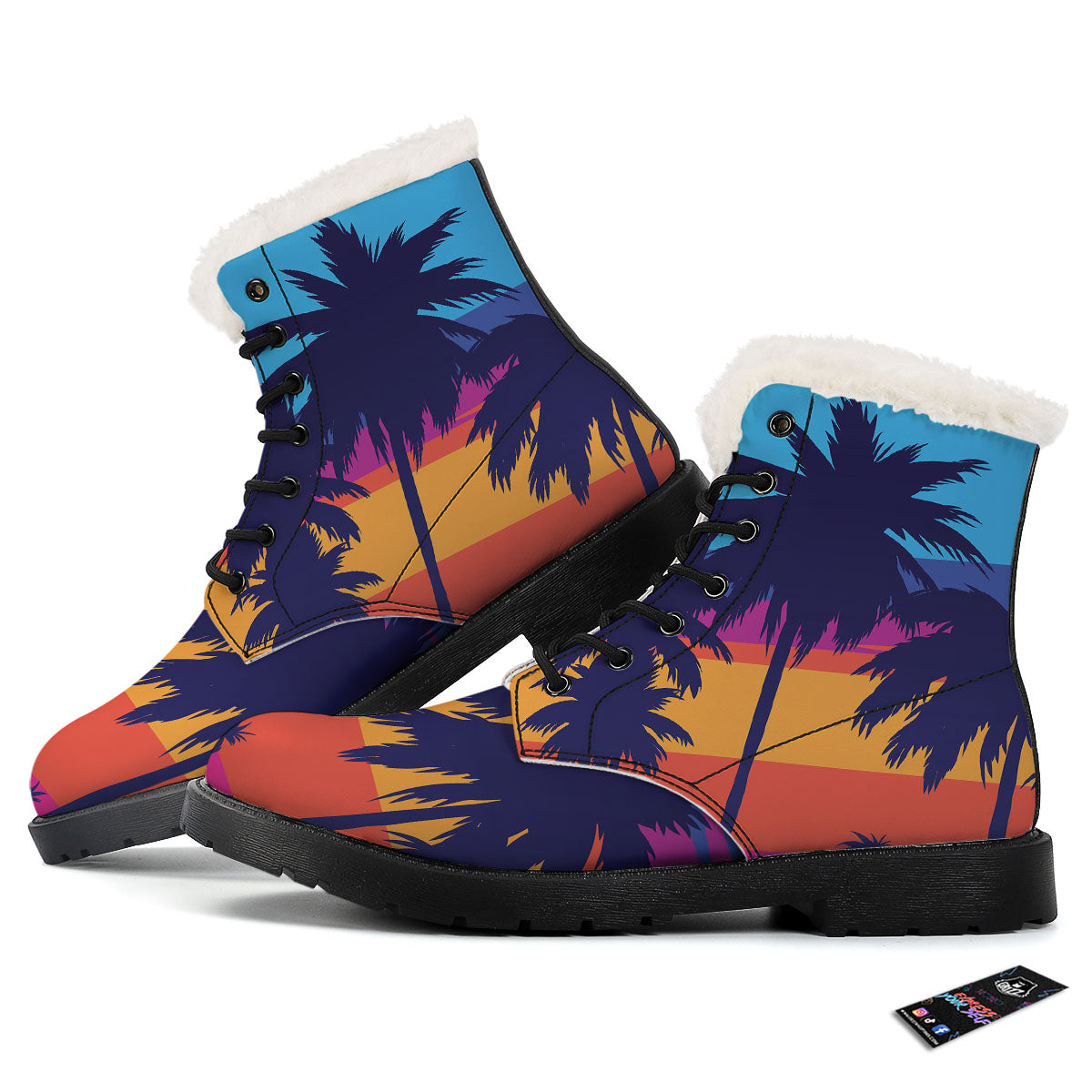 Sunset On The Beach And Palm Trees Print Winter Boots-grizzshop
