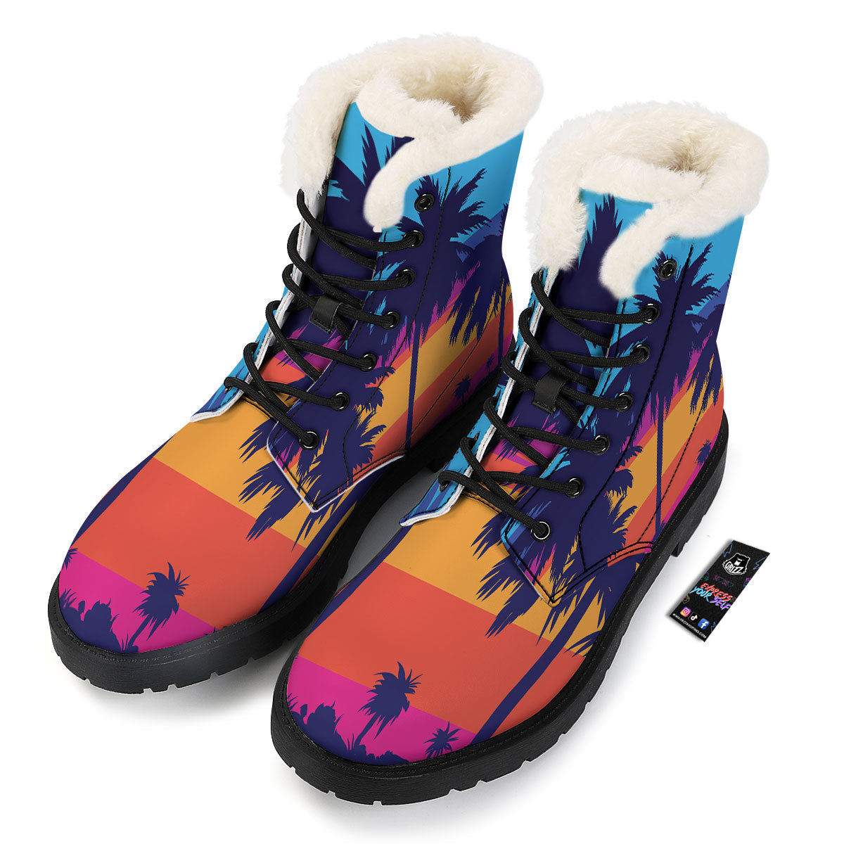 Sunset On The Beach And Palm Trees Print Winter Boots-grizzshop