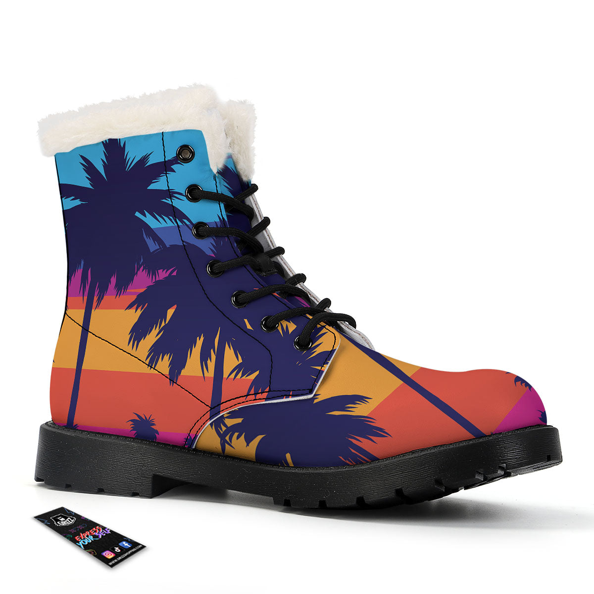 Sunset On The Beach And Palm Trees Print Winter Boots-grizzshop