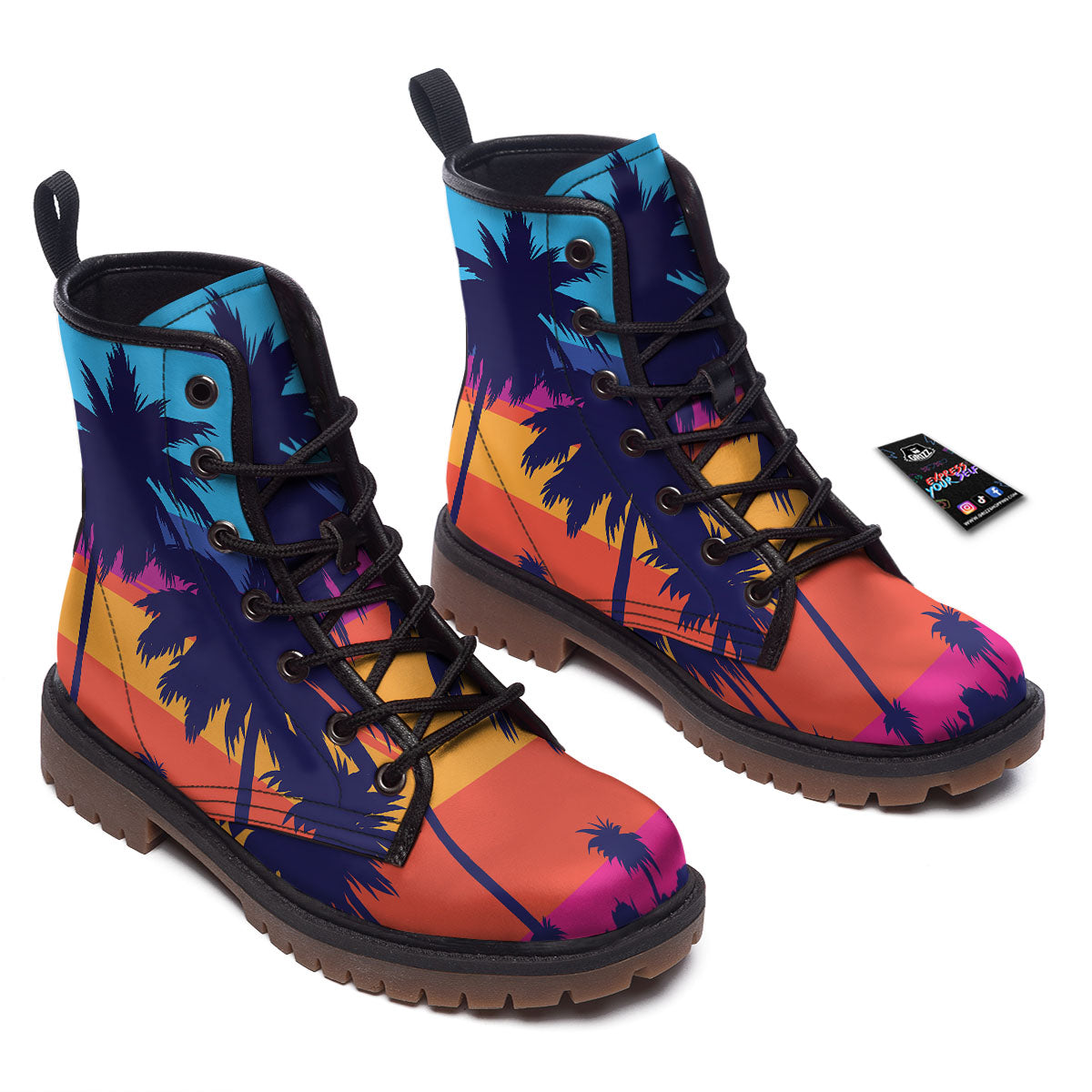 Sunset On The Beach And Palm Trees Print Work Boots-grizzshop