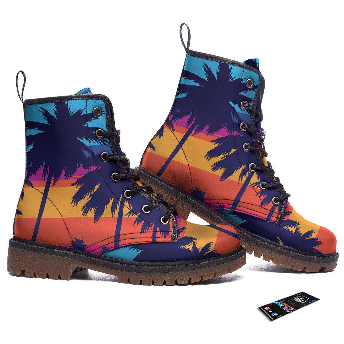 Sunset On The Beach And Palm Trees Print Work Boots-grizzshop