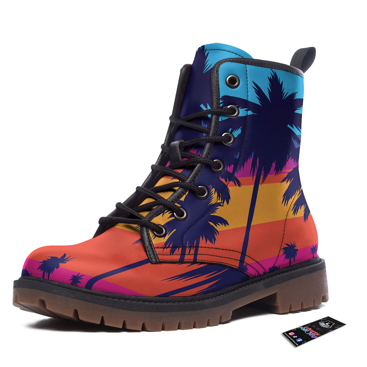 Sunset On The Beach And Palm Trees Print Work Boots-grizzshop